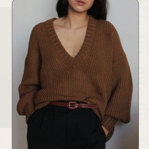 First Rite Long V Sweater 100% Alpaca in Ginger Camel Tan Size Medium